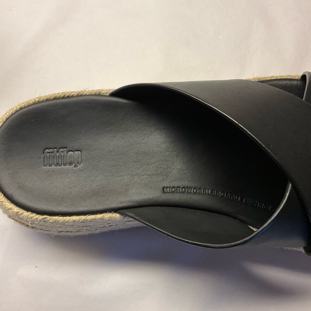 FITFLOP Black Leather Espadrille Slip on Sandals 8M - Picture 5 of 7